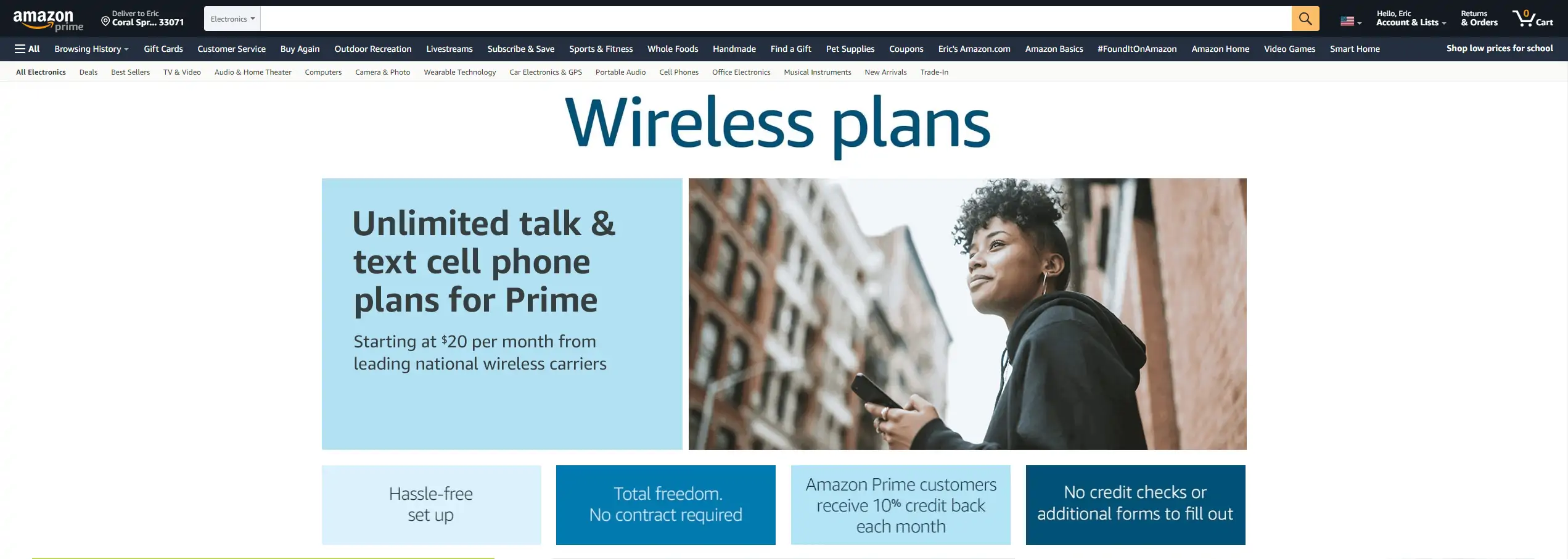 Screenshot of Amazon website showing Amazon Wireless Plans