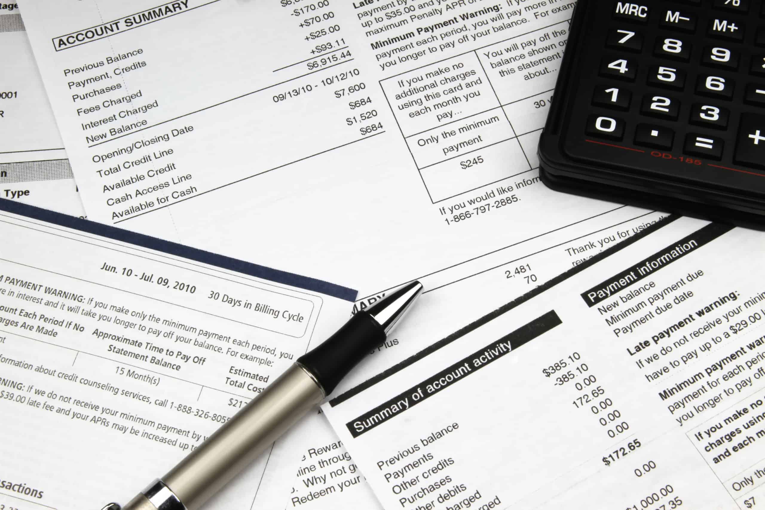 Credit card statements carrying balances