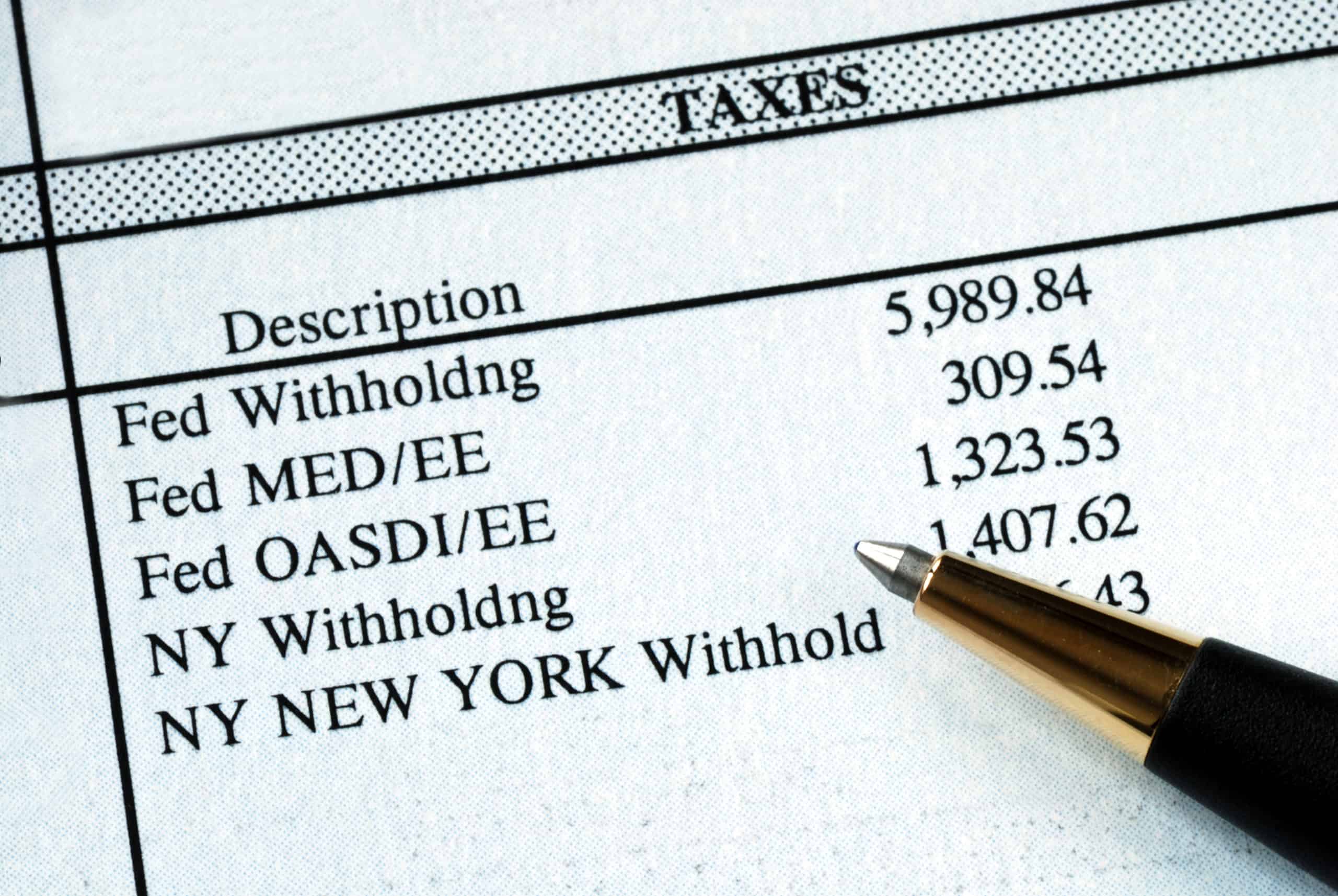 Paystub showing payroll deductions and paycheck calculations
