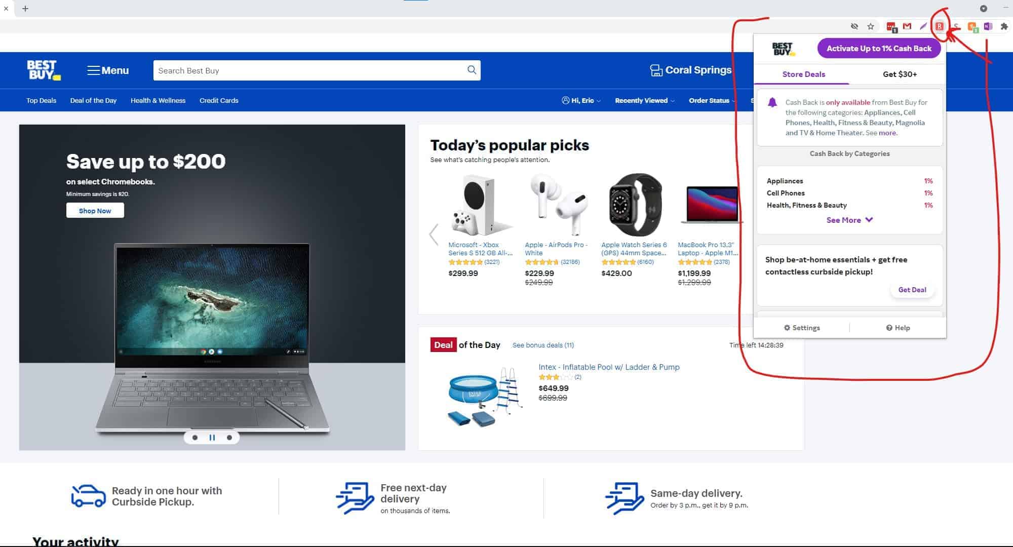 Screenshot of Best Buy website using Rakuten browser extension